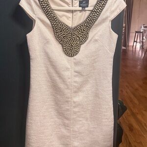 Adrianna Papell Cream Dress with Gold Beading